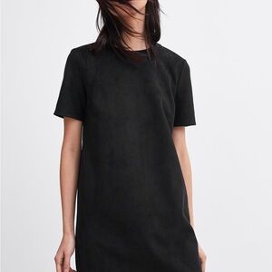 Black Mini Sheath Dress with Short Sleeves and Crew Neck for Casual Work